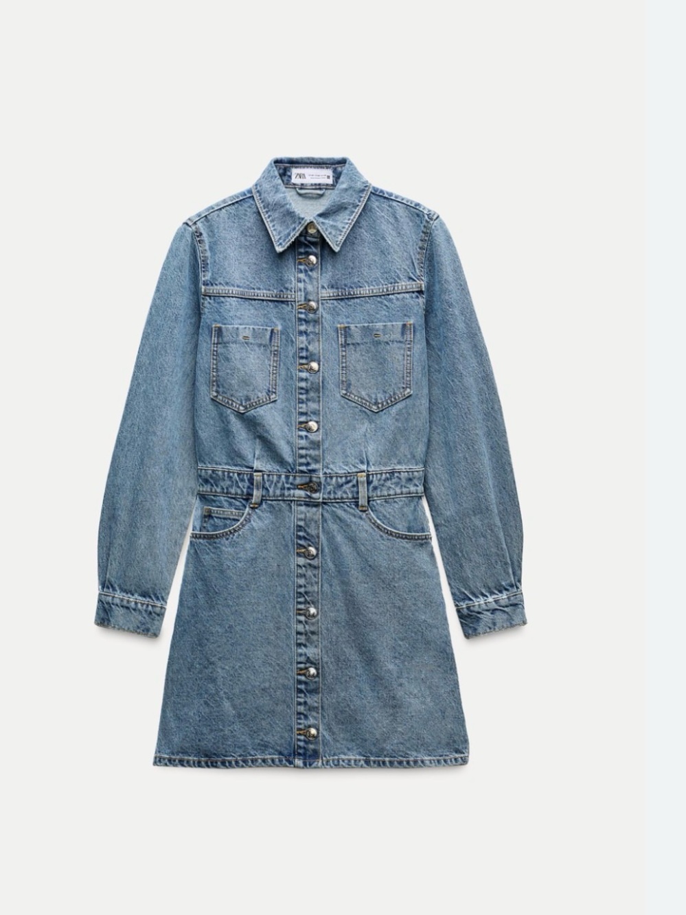 Zara Light Blue Denim Long-Sleeve Shirt Dress